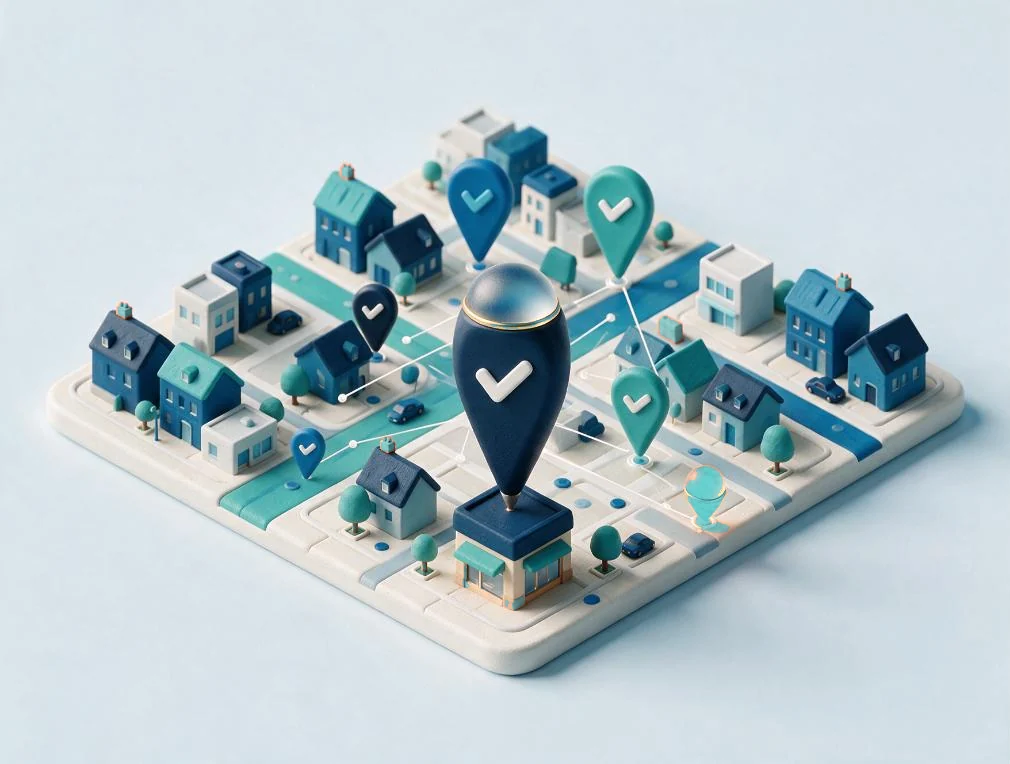 Illustration : une carte de quartier avec le commerce repéré par une épingle