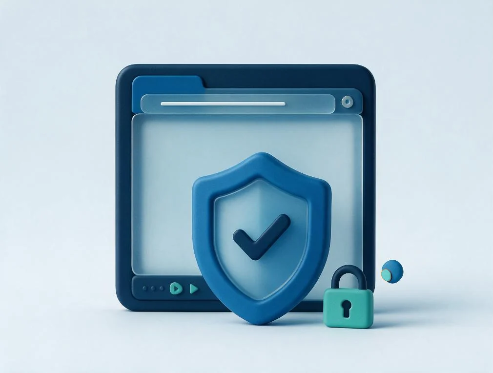 Illustration : une fenêtre de site web protégée par un bouclier et un cadenas